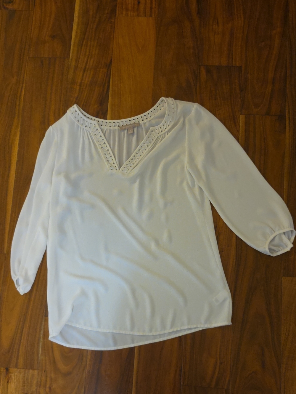 Banana Republic White Crochet-Trim V-Neck Blouse